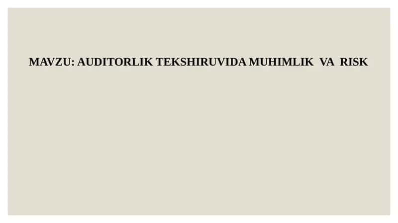 AUDITORLIK TEKSHIRUVIDA MUHIMLIK VA RISK