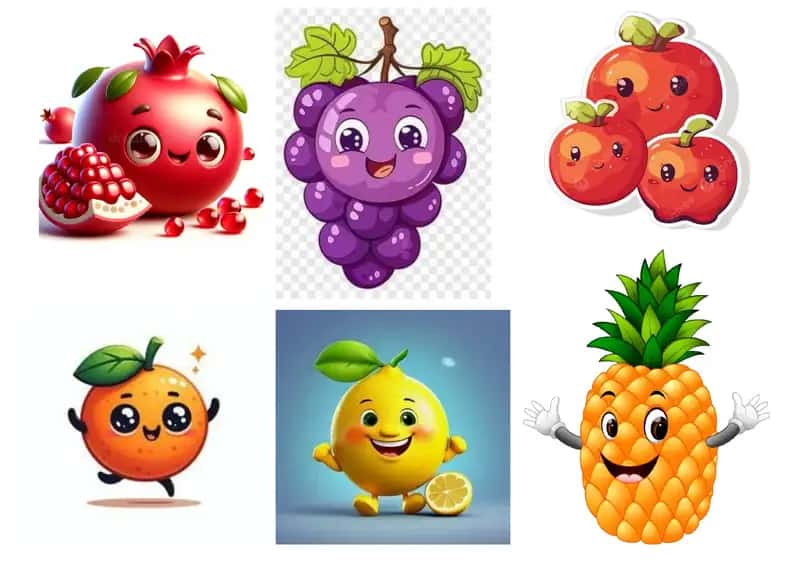 A group of cartoon apples