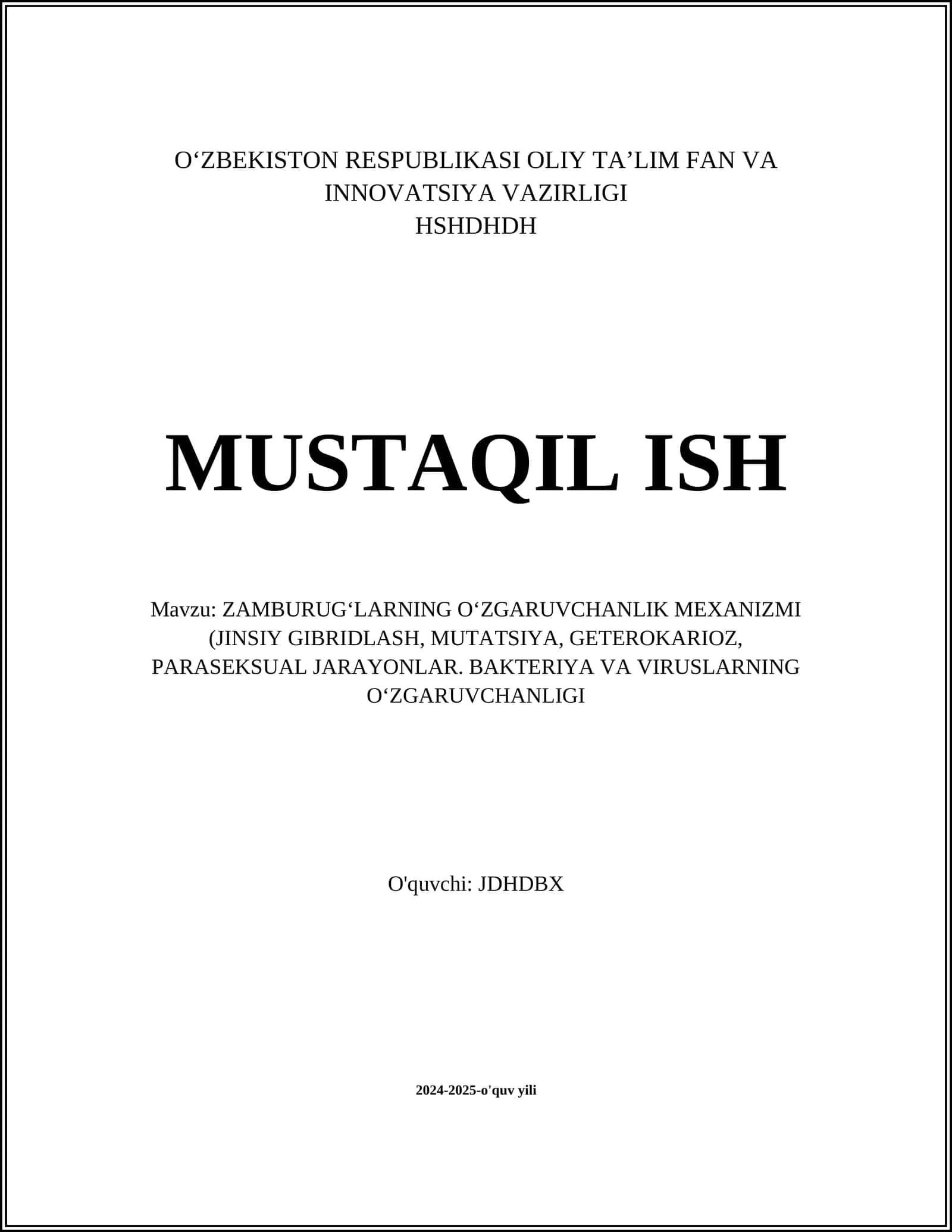 ZAMBURUG‘LARNING O‘ZGARUVCHANLIK MEXANIZMI