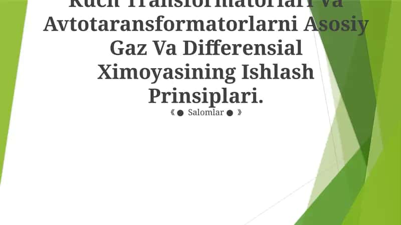 Kuch Transformatorlari Va Avtotaransformatorlarni Asosiy Gaz Va Differensial Ximoyasining Ishlash Prinsiplari