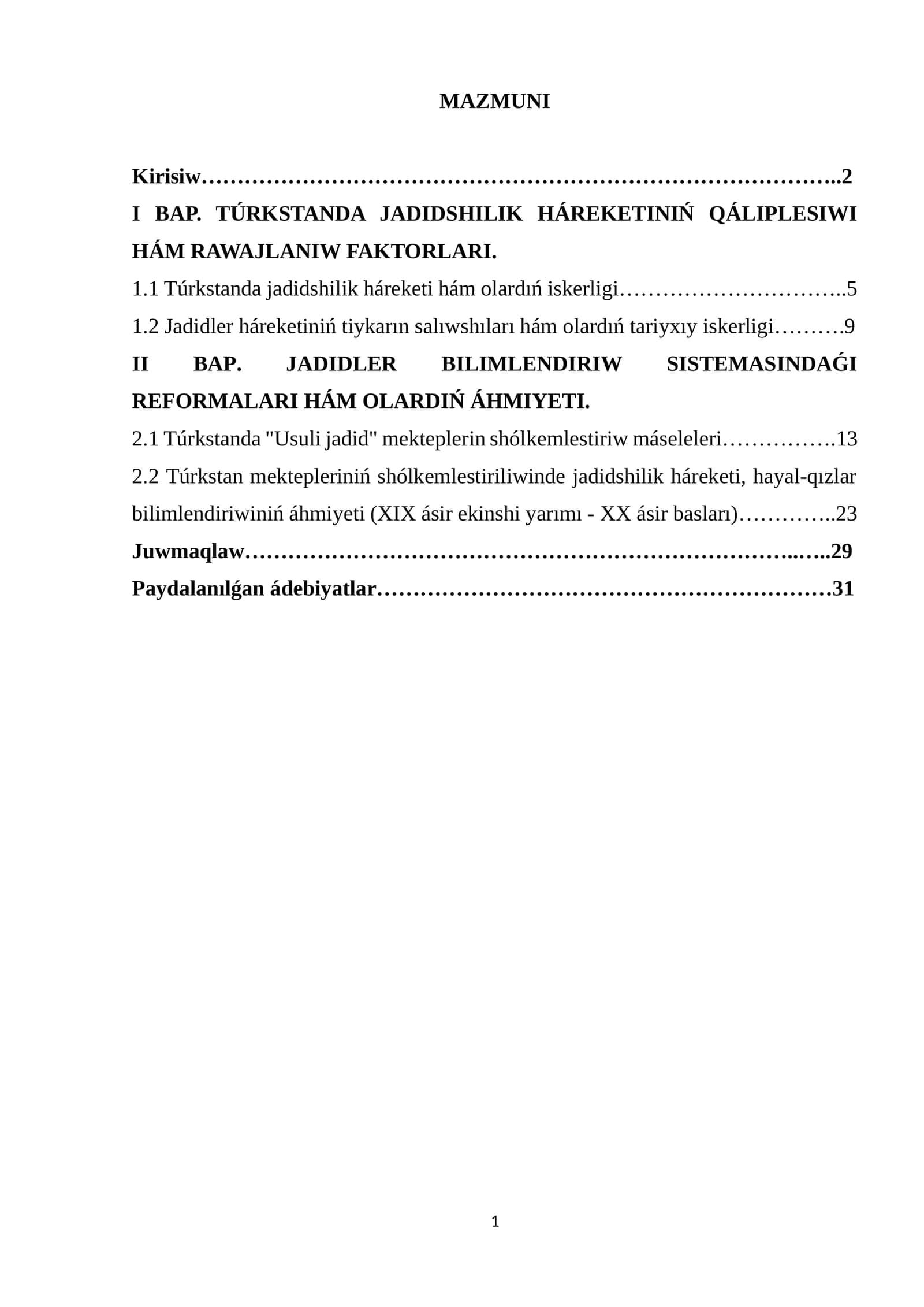JADIDSHILIK HÁREKETINIŃ QÁLIPLESIWI HÁM RAWAJLANIW FAKTORLARI