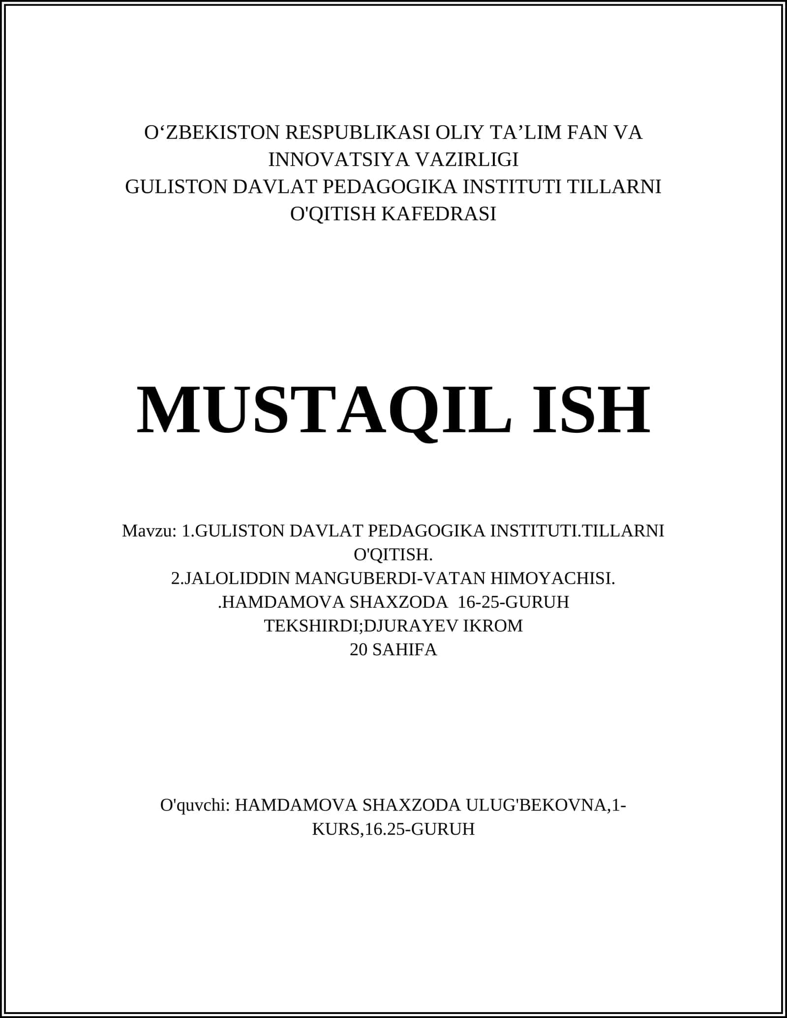 Guliston Davlat Pedagogika Institutida tillarni o'qitish metodikasi va amaliyoti