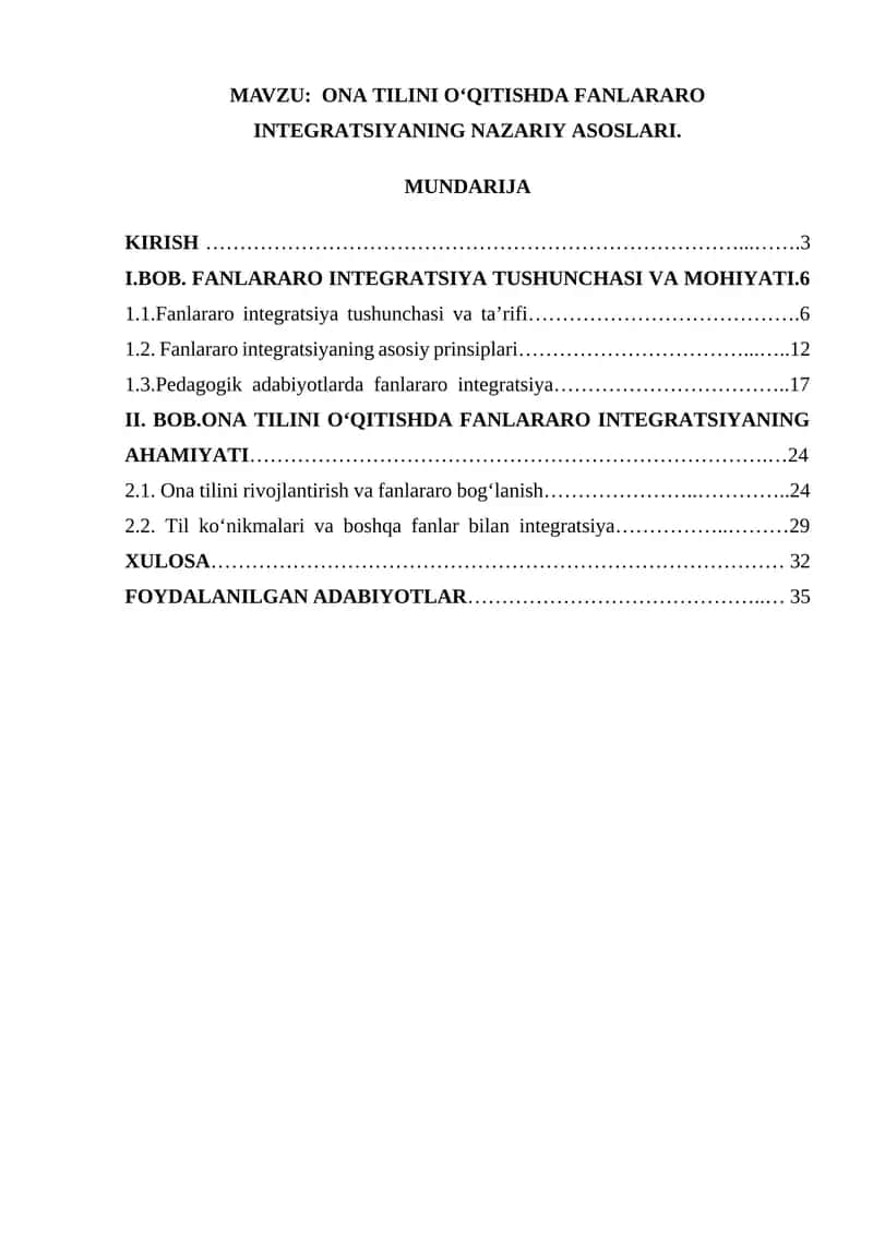 Ona tilini o‘qitishda fanlararo integratsiyaning nazariy asoslari