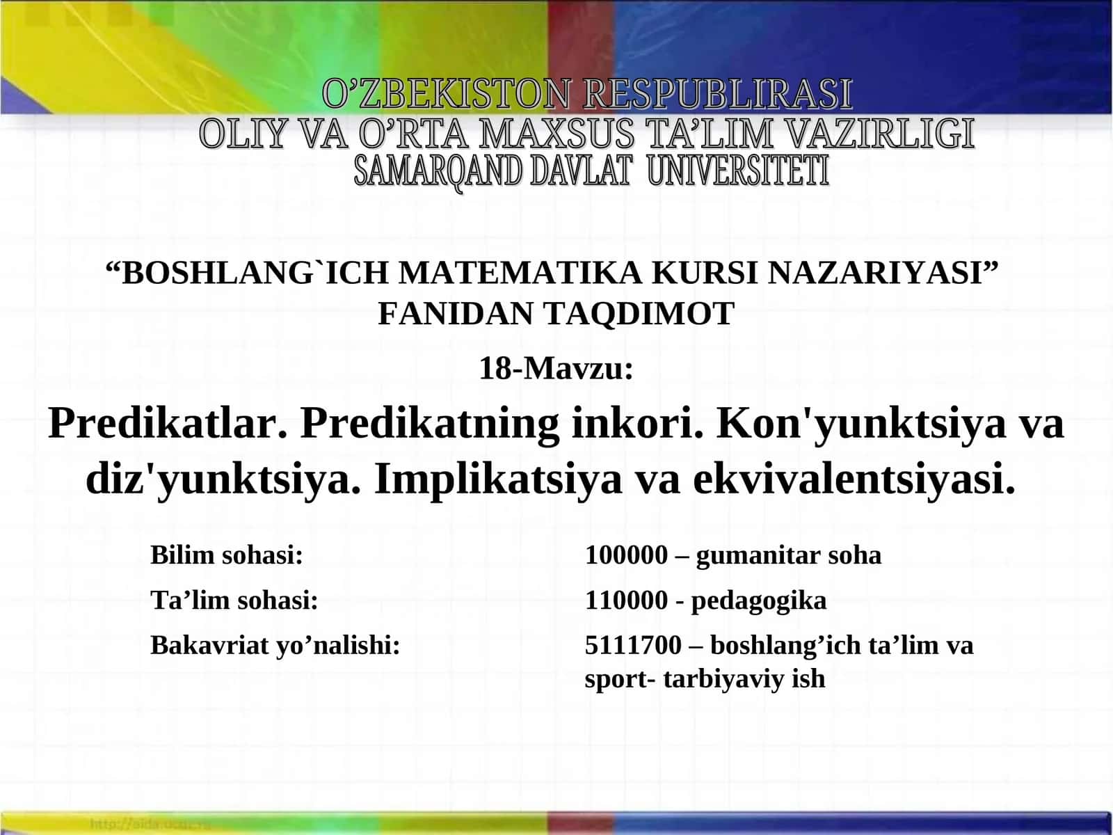 BOSHLANG`ICH MATEMATIKA KURSI NAZARIYASI