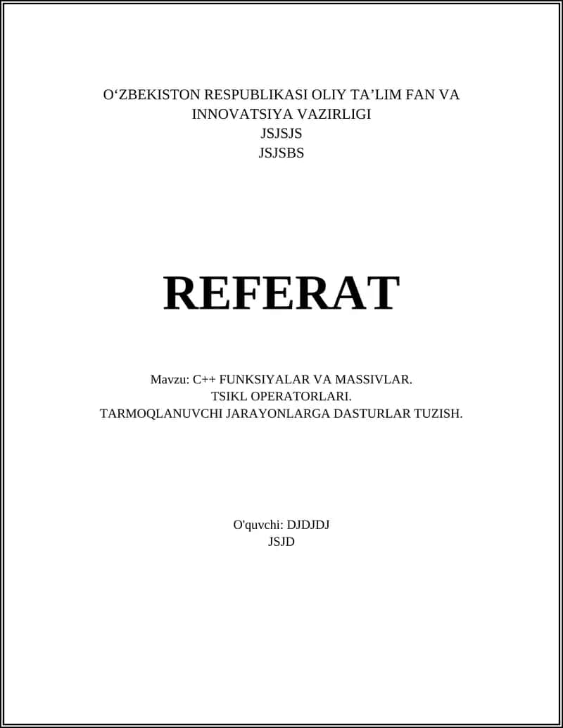 C++ FUNKSIYALAR VA MASSIVLAR