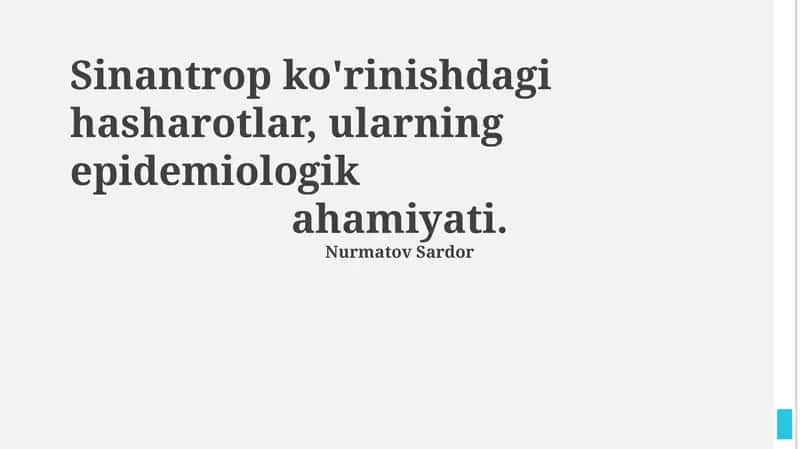 Sinantropik Hashamatlarning Kasallik Tarqalishidagi Roli