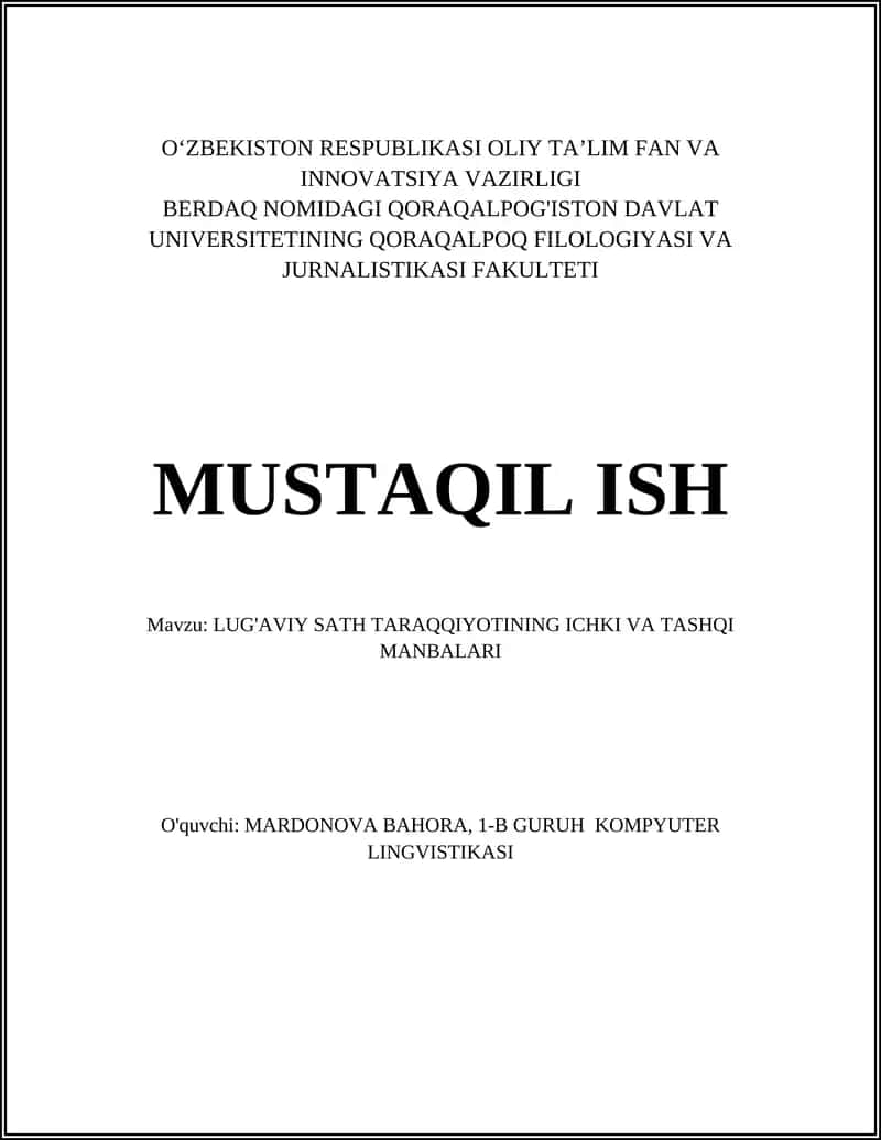 LUG'AVIY SATH TARAQQIYOTINING ICHKI VA TASHQI MANBALARI