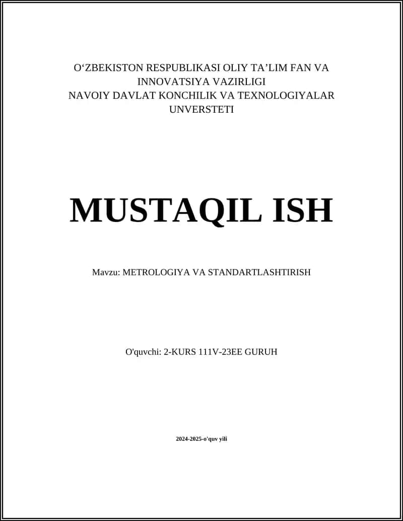 METROLOGIYA VA STANDARTLASHTIRISH