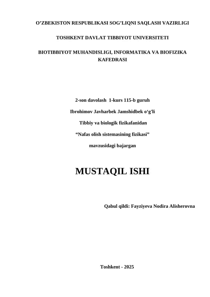 Nafas olish sistemasining fizikasi