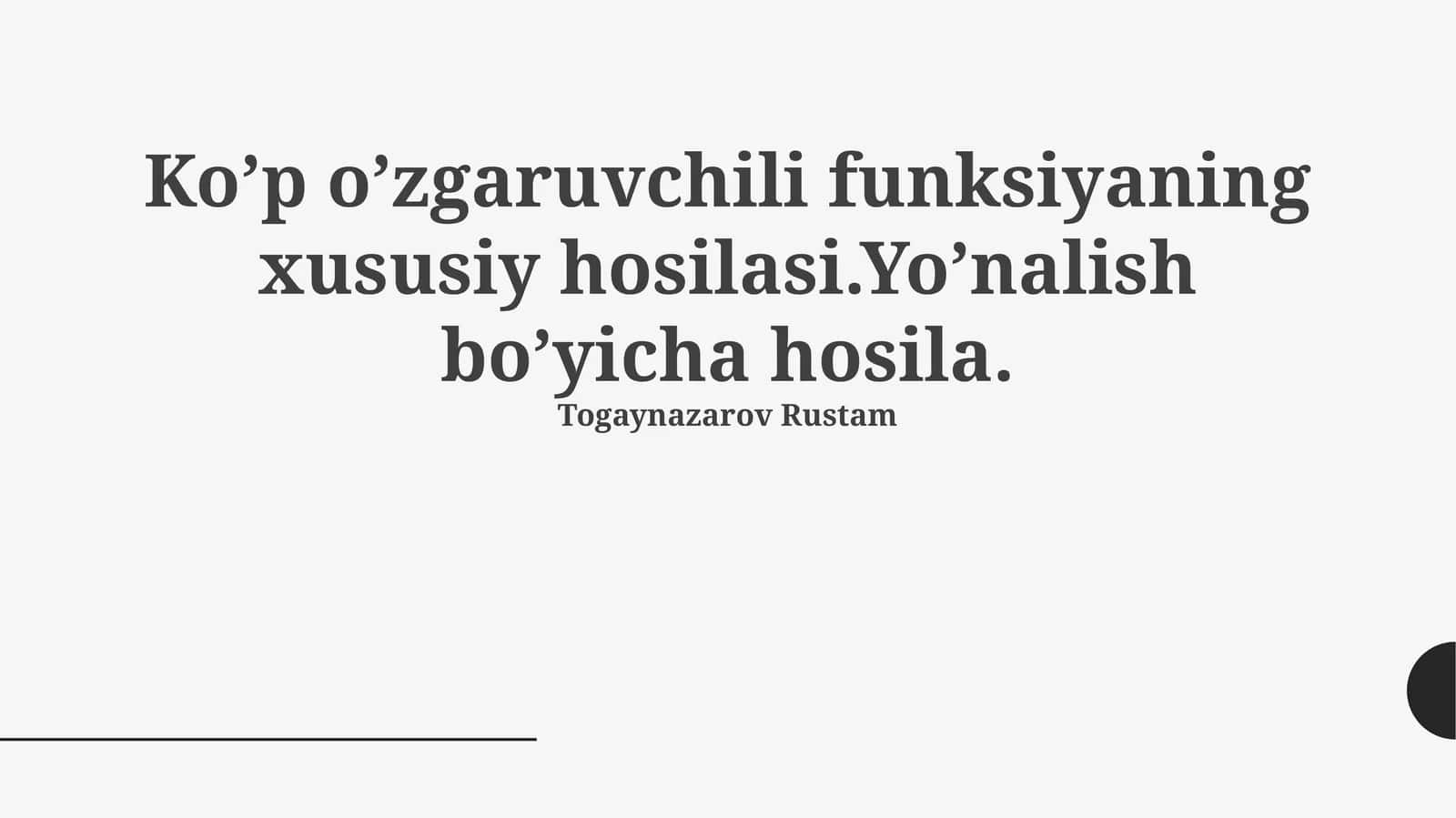 Ko’p o’zgaruvchili funksiyaning qisman hosilasi
