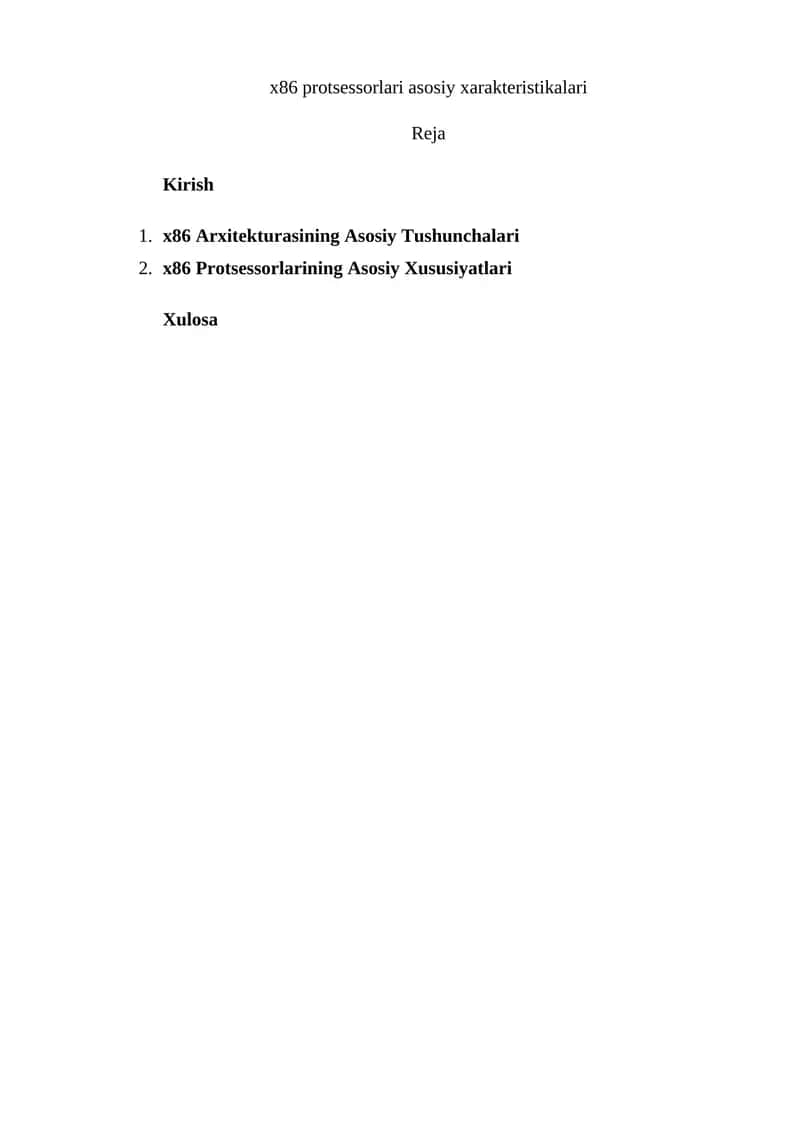 x86 protsessorlari asosiy xarakteristikalari