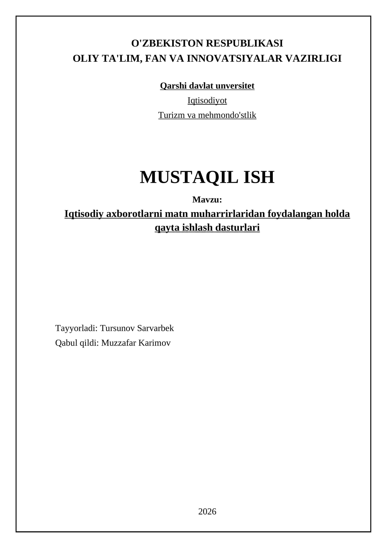 Iqtisodiy matn ma'lumotlarini tahlil qilish usullari