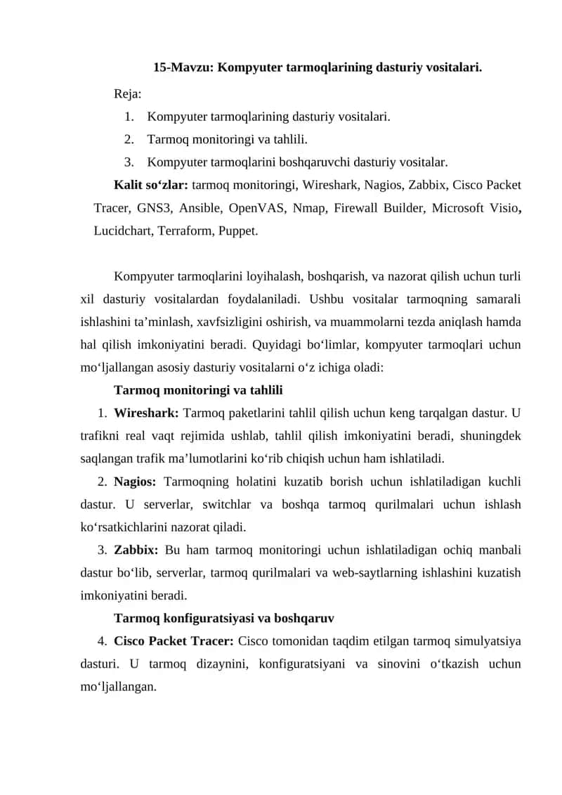 Kompyuter tarmoqlarining dasturiy vositalari