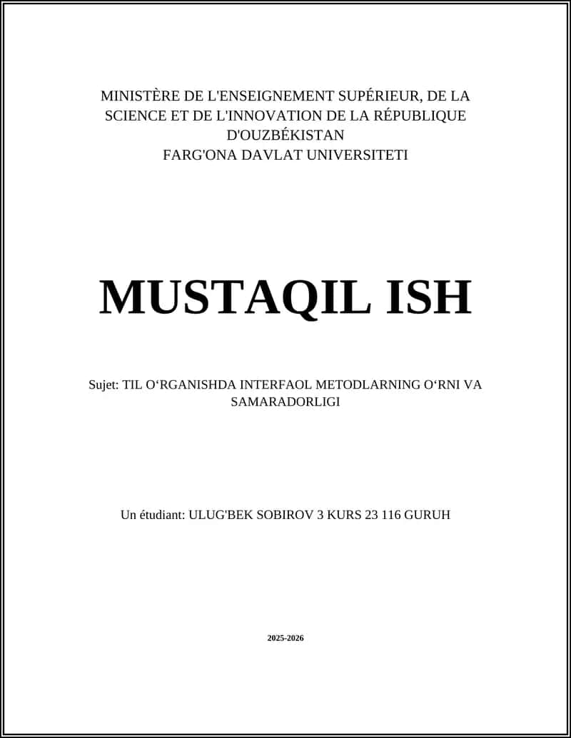 TIL O‘RGANISHDA INTERFAOL METODLARNING O‘RNI VA SAMARADORLIGI