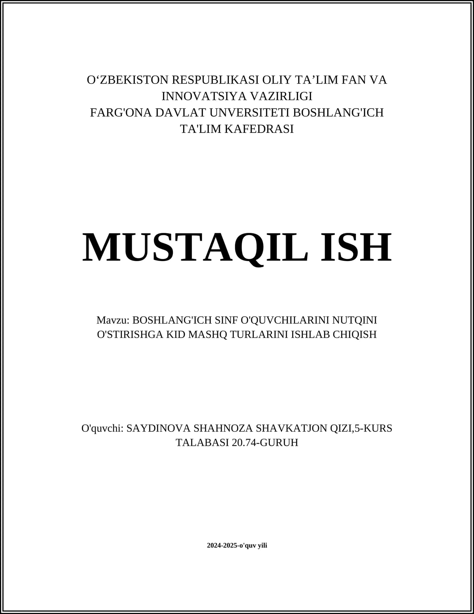 Hikoya aytish mashqlari