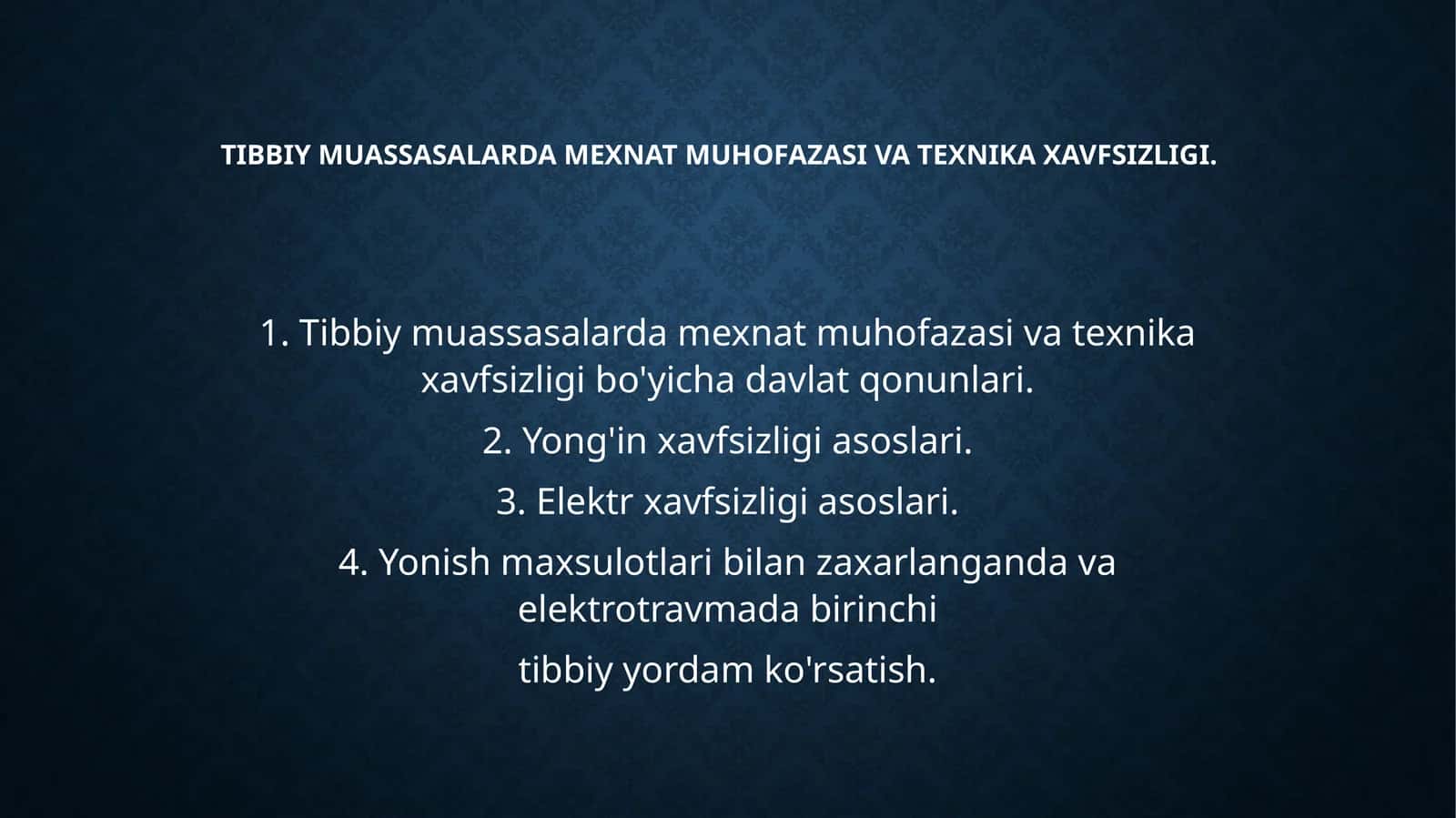 Tibbiymuassasalardamexnatmuhofazasivatexnikaxavfsizligi