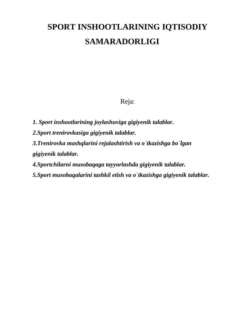 SPORT INSHOOTLARINING IQTISODIY SAMARADORLIGI