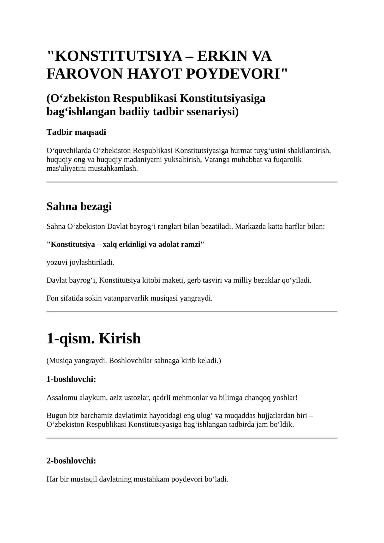 KONSTITUTSIYA – ERKIN VA FAROVON HAYOT POYDEVORI