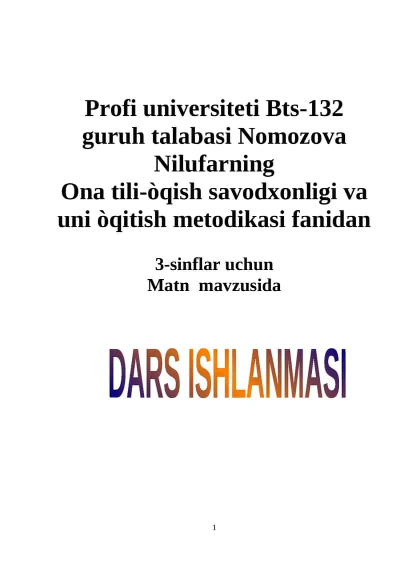 O’qish. Umumiy o’rta ta’lim maktablarining 3-sinfi uchun darslik