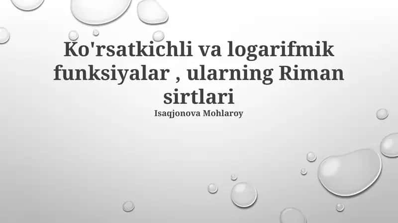 Ko'rsatkich va Logarifmik Funktsiyalar