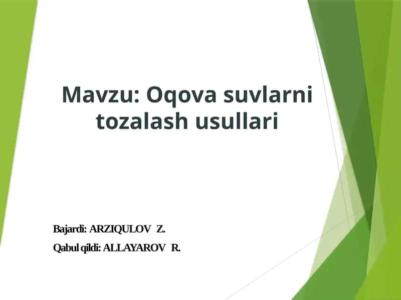 Oqova suvlarni tozalash usullari