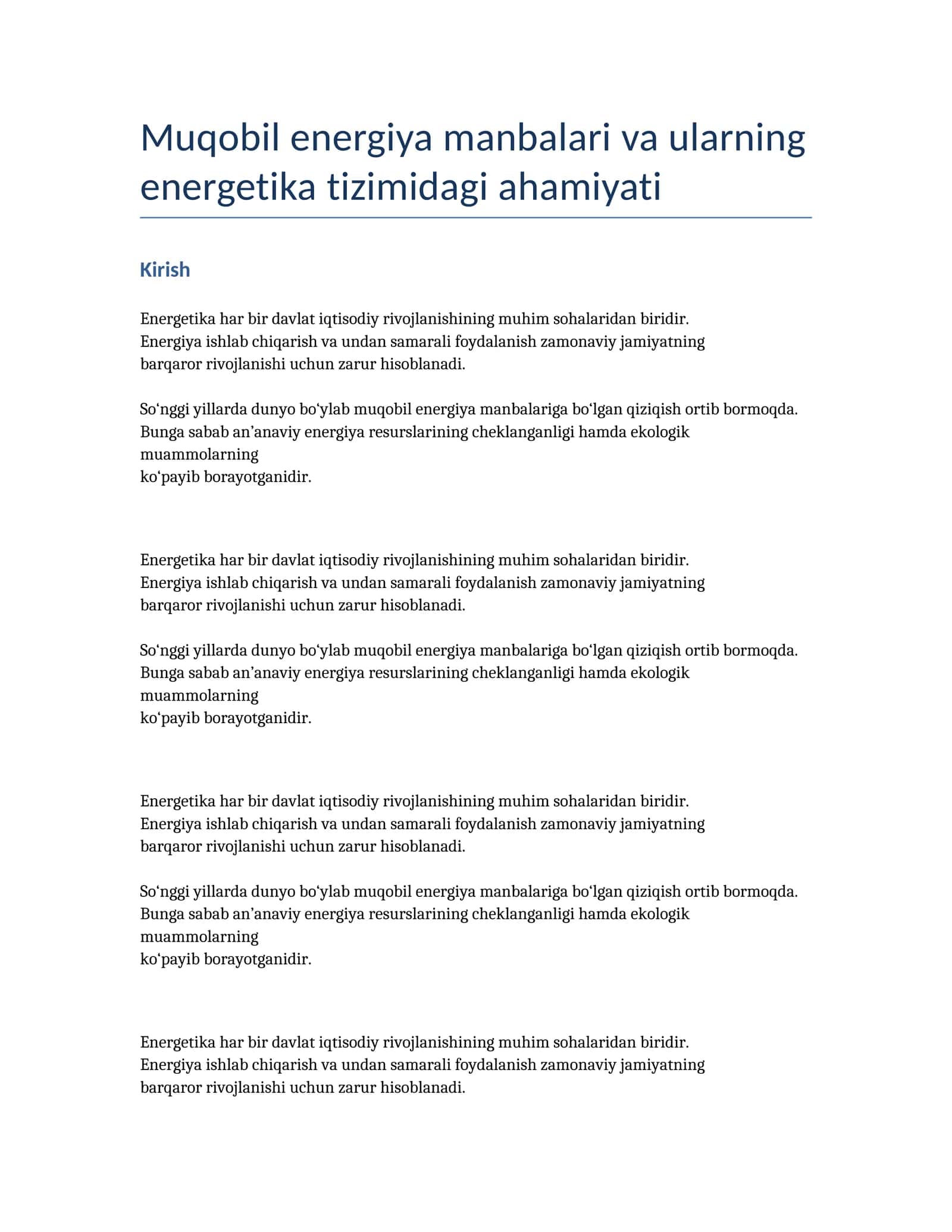 Energetika Kurs ishi