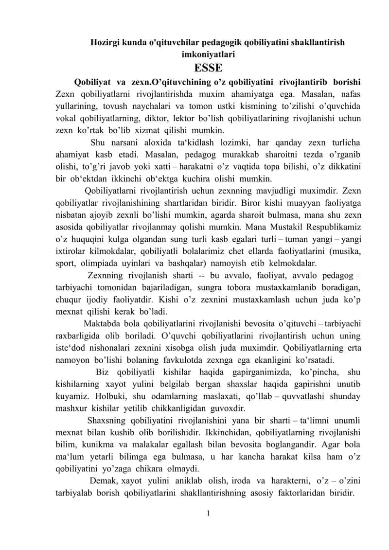 Pedagogik qobiliyatini shakllantirish imkoniyatlari