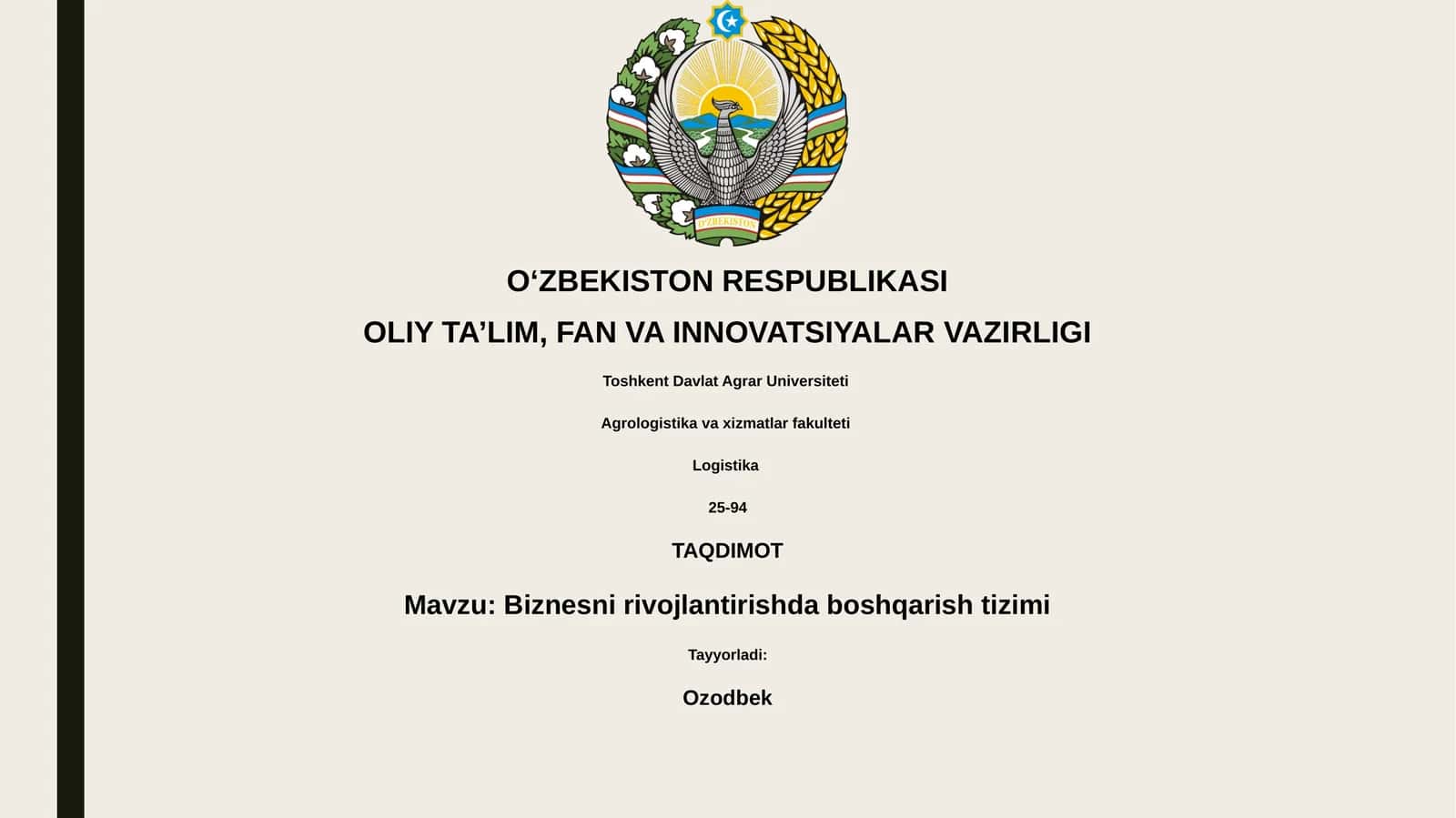 Biznesni rivojlantirishda boshqarish tizimi