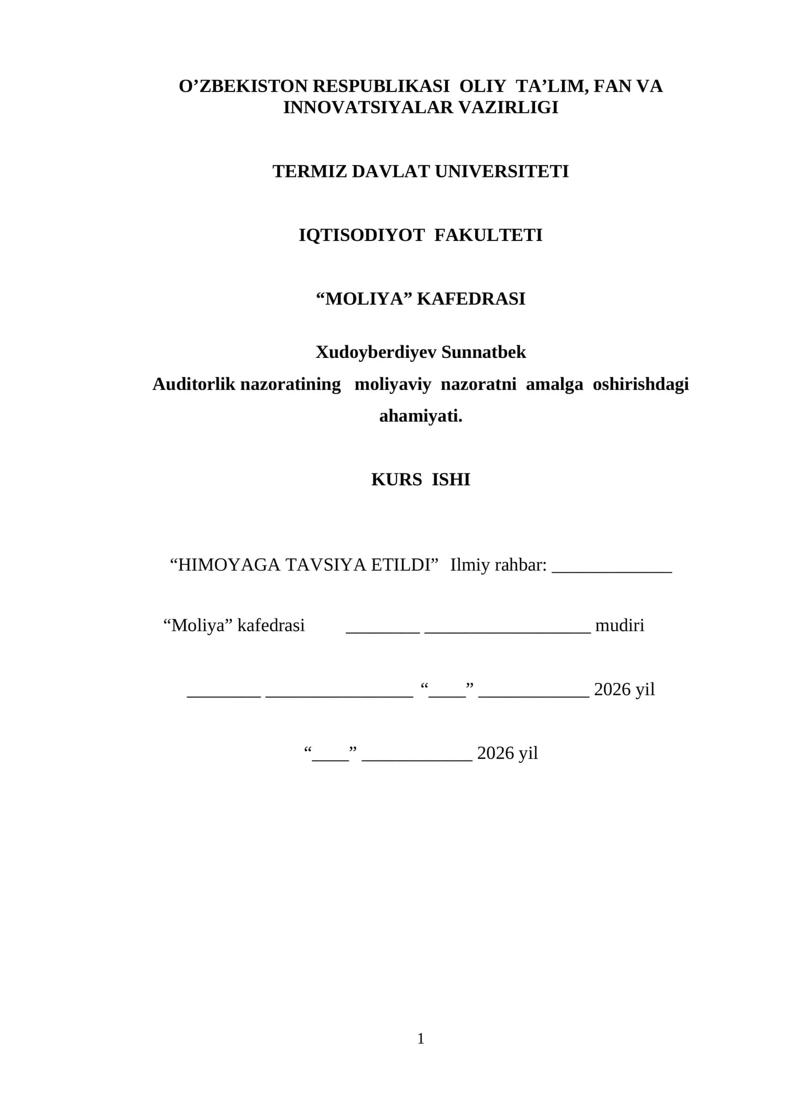 Auditorlik nazoratining moliyaviy nazoratni amalga oshirishdagi ahamiyati