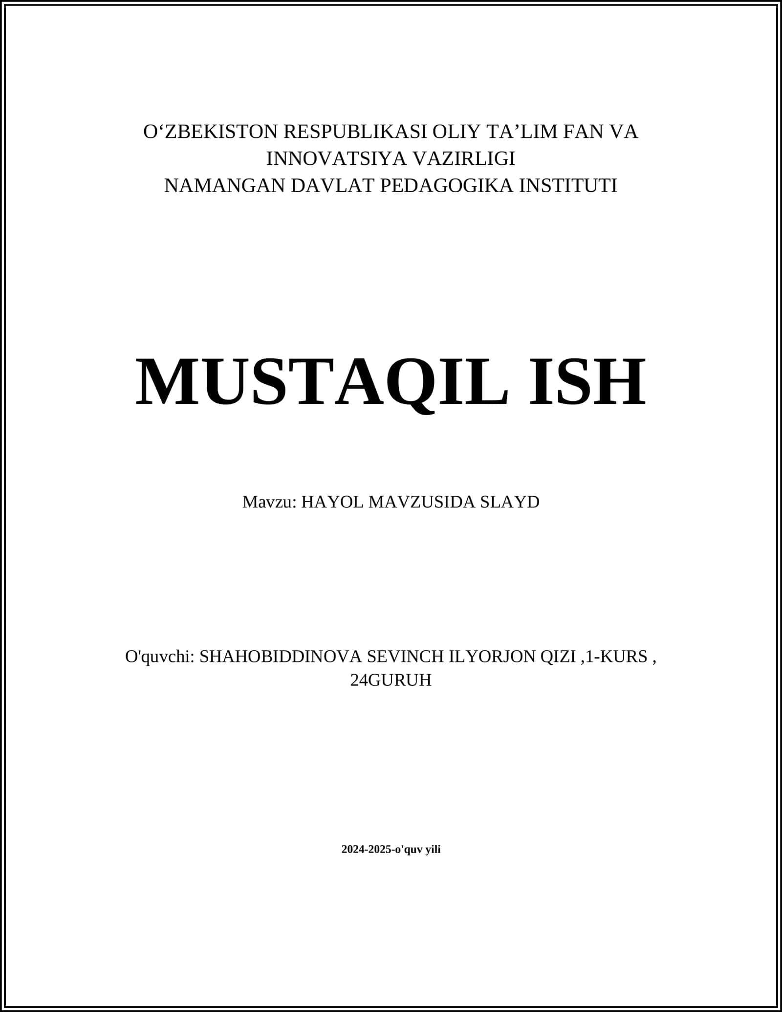 HAYOL MAVZUSIDA SLAYD