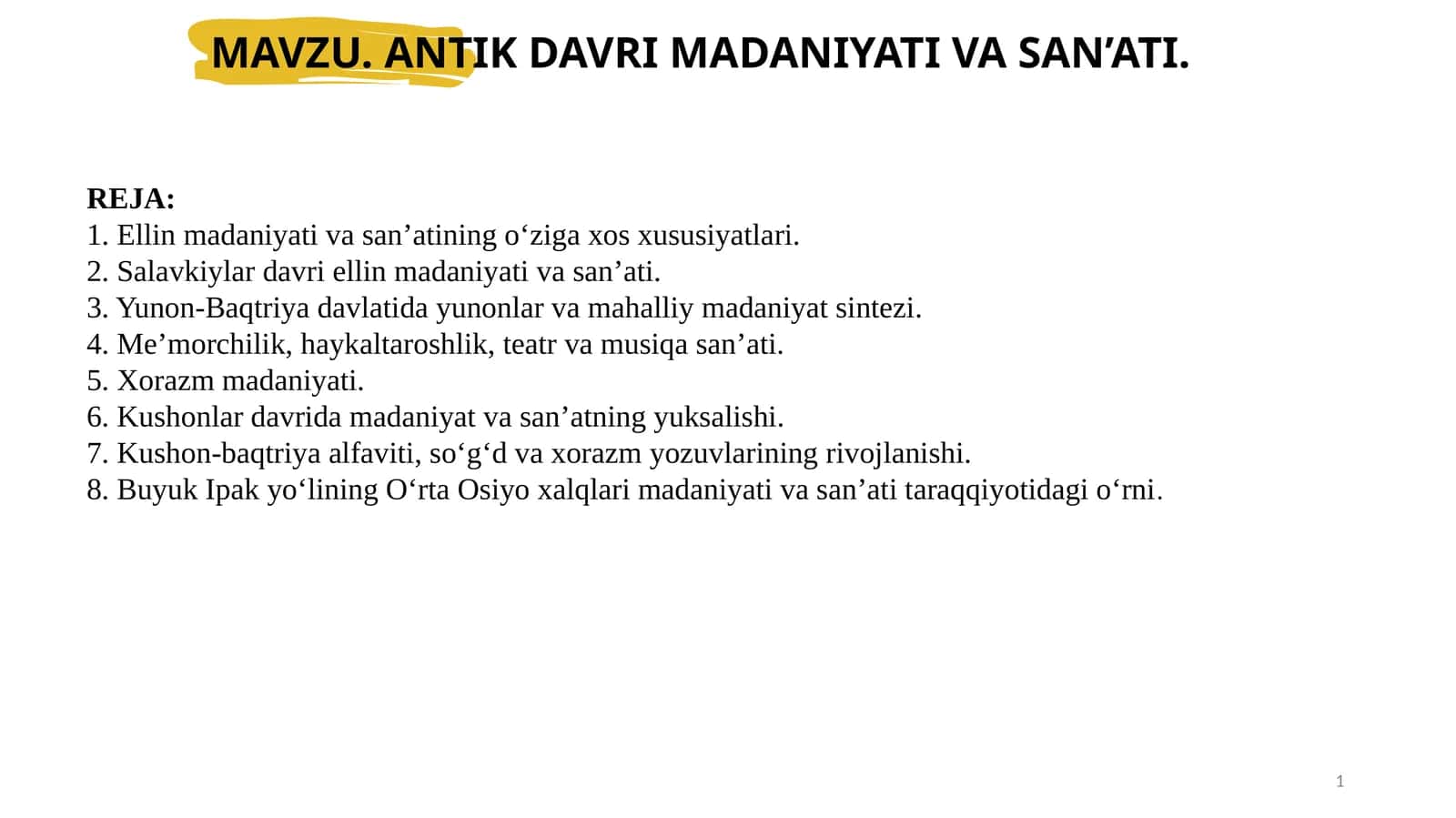 ANTIK DAVRI MADANIYATI VA SAN’ATI