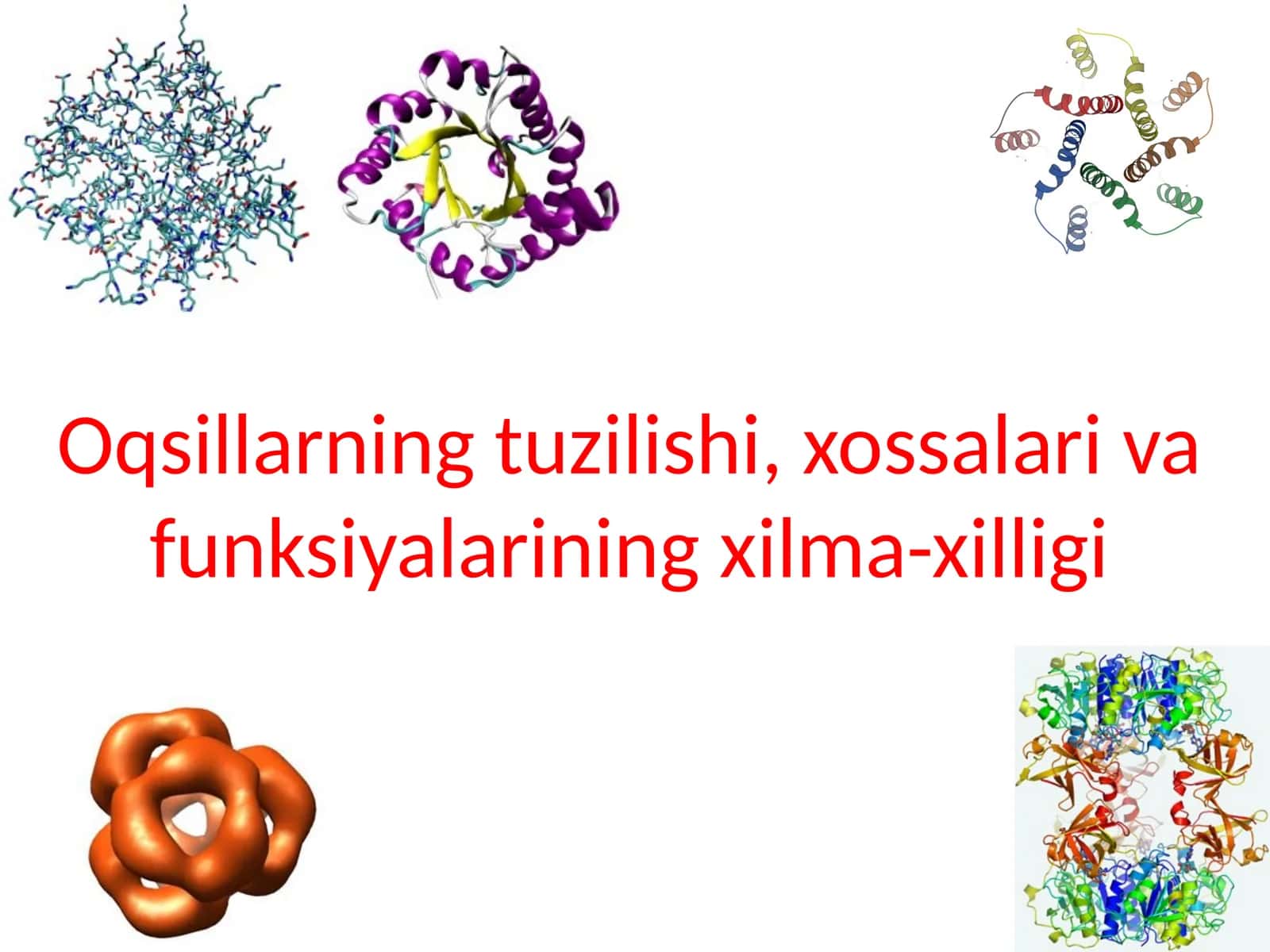 Oqsillarning tuzilishi, xossalari va funksiyalarining xilma-xilligi Ma'ruza konspekti