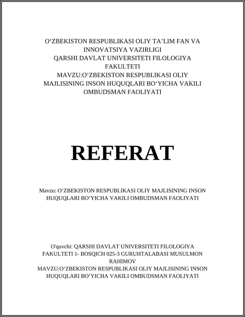 Oʻzbekiston Respublikasi Oliy Majlisining Inson Huquqlari boʻyicha Vakili Ombudsman Faoliyati