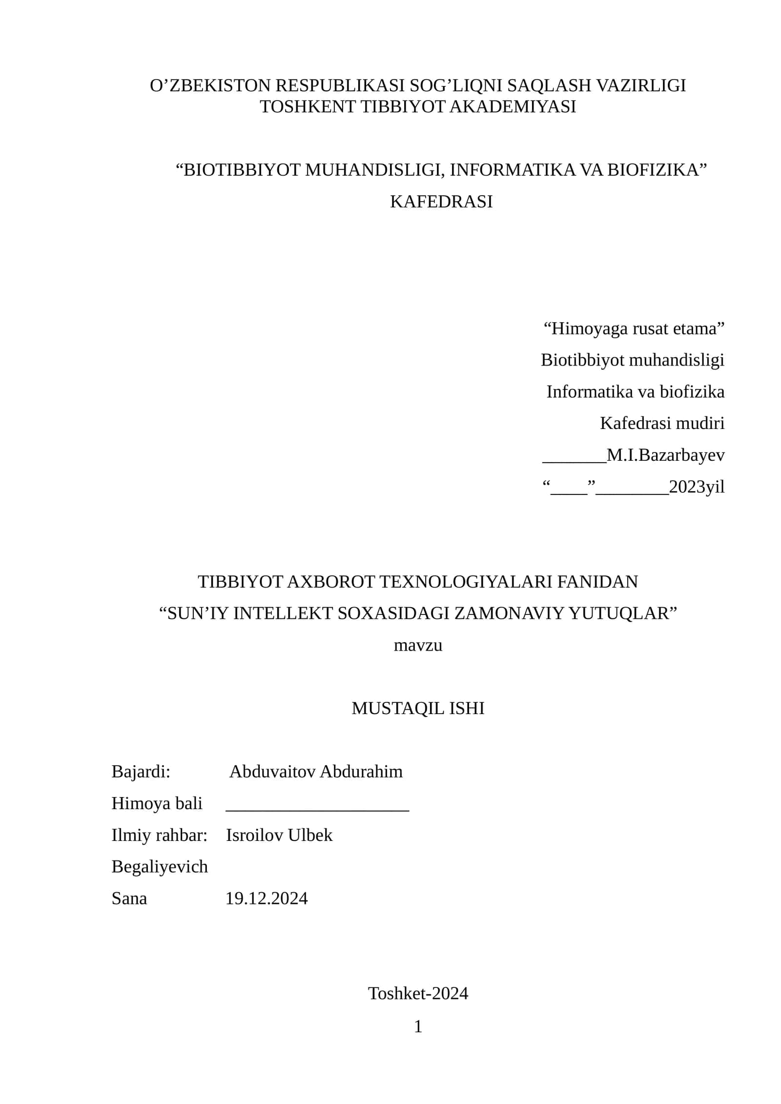 SUN’IY INTELLEKT SOXASIDAGI ZAMONAVIY YUTUQLAR