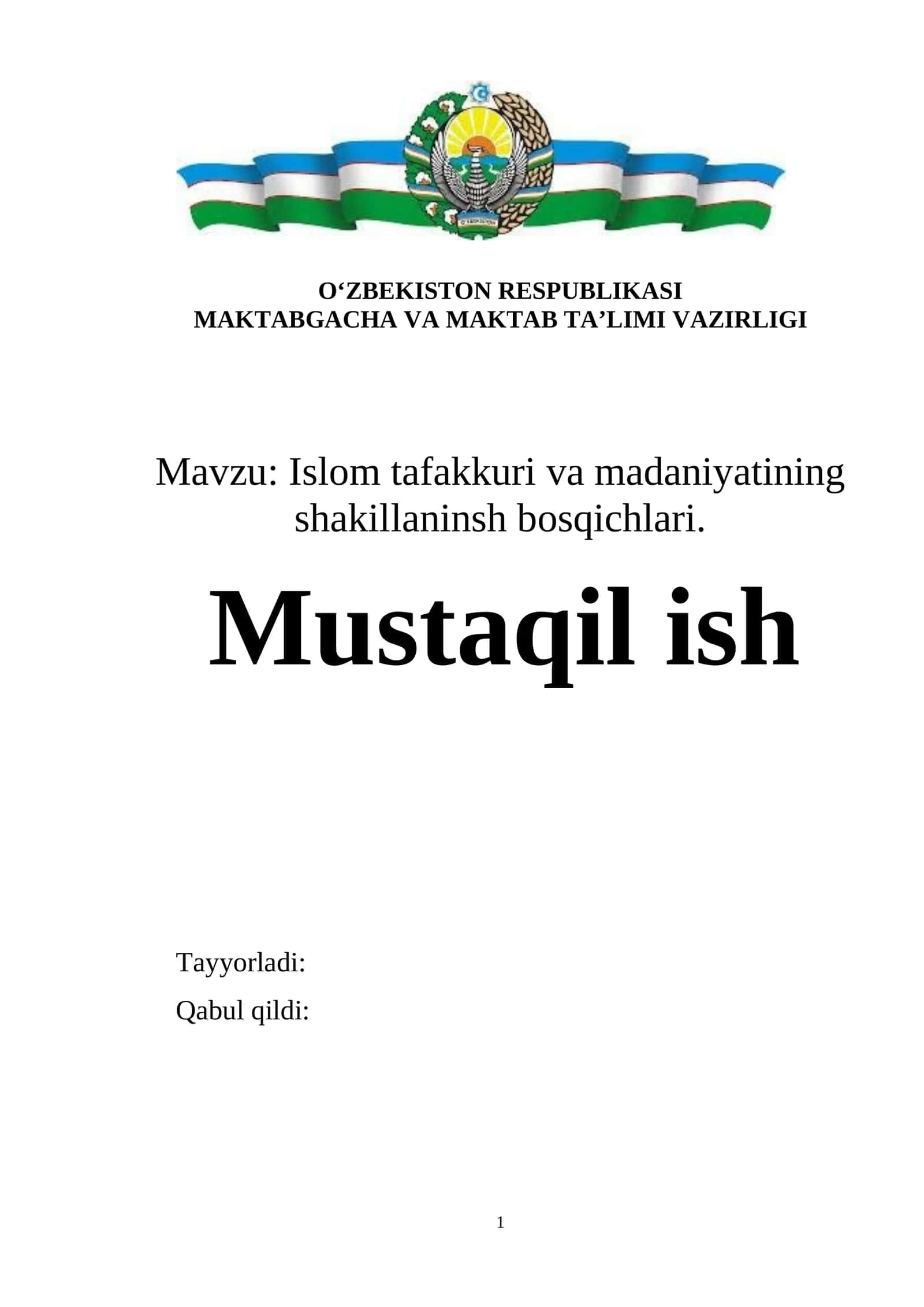 Islom tafakkuri va madaniyatining shakillaninsh bosqichlari.