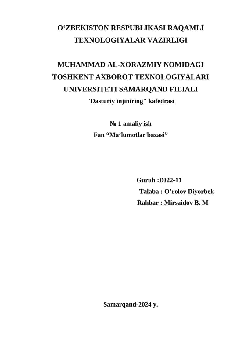 MA’LUMOTLAR BAZASI