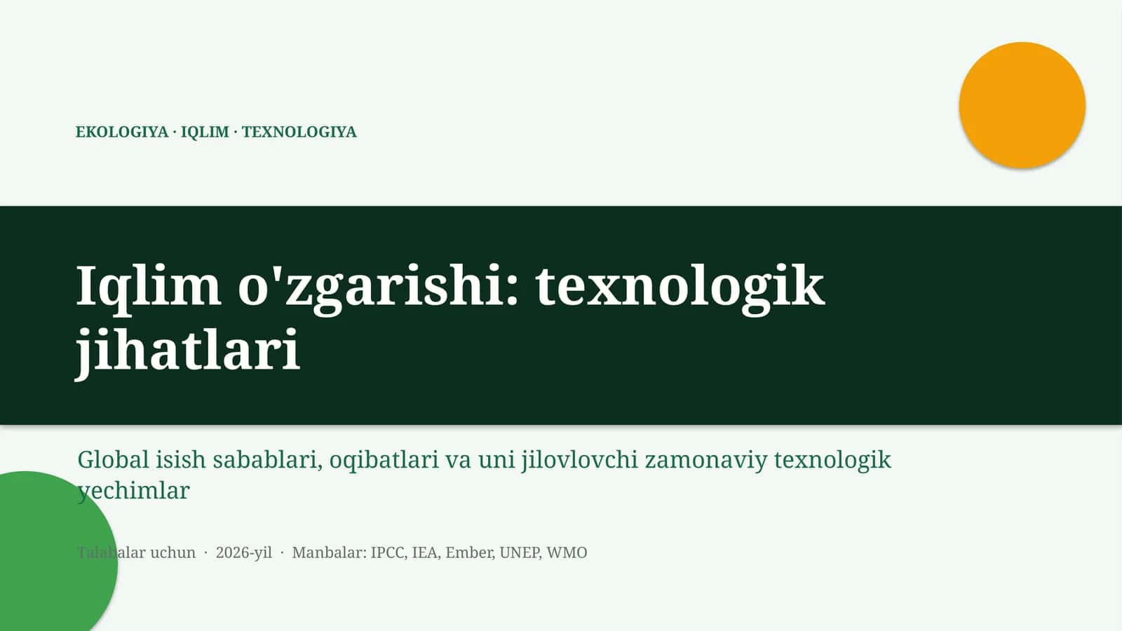 EKOLOGIYA · IQLIM · TEXNOLOGIYA