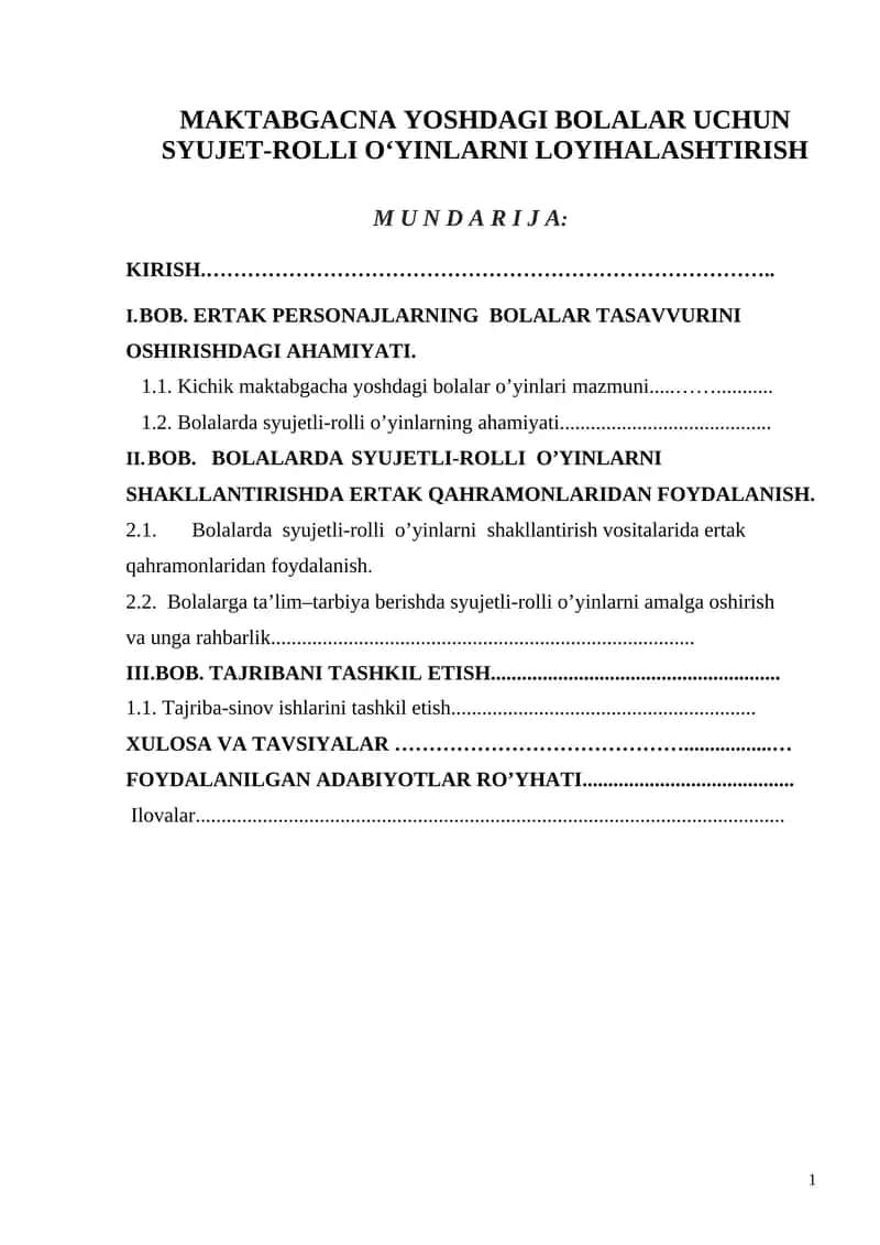 Bolalarda syujetli-rolli o'yinlarni loyihalashtirish