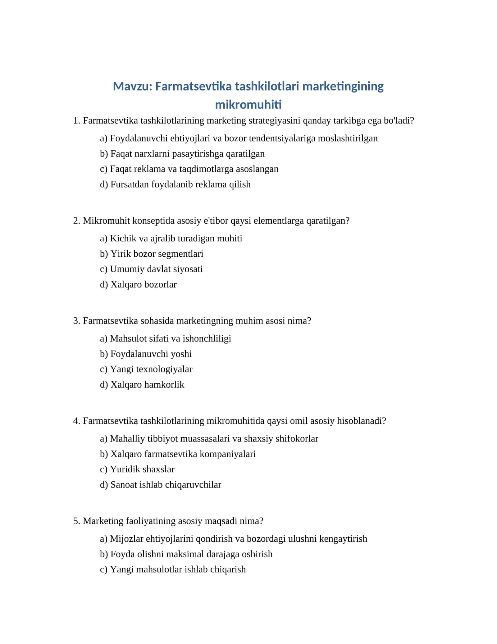 Farmatsevtika tashkilotlari marketingining mikromuhiti