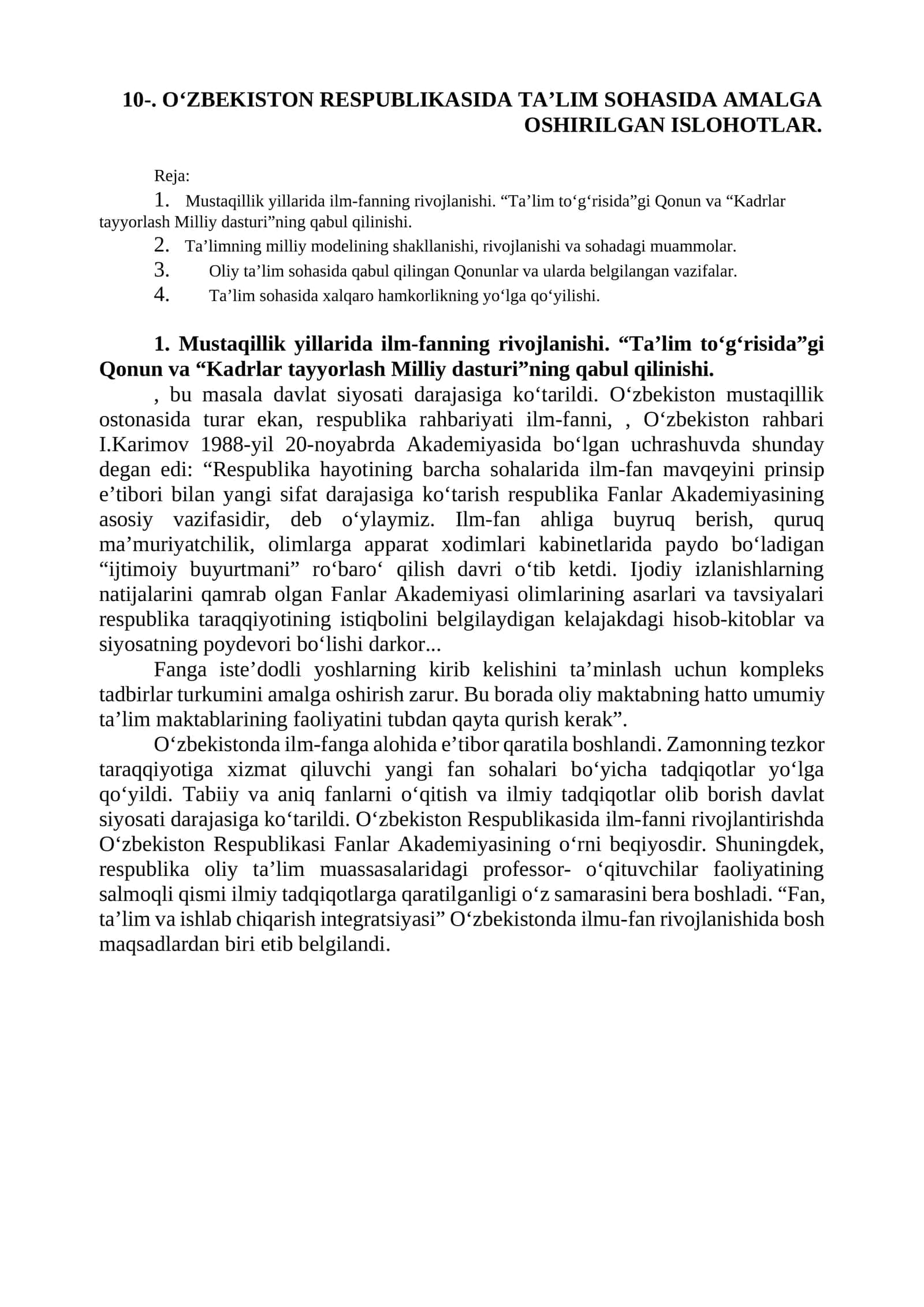 Ta'lim sohasida amalga oshirilgan islohotlar
