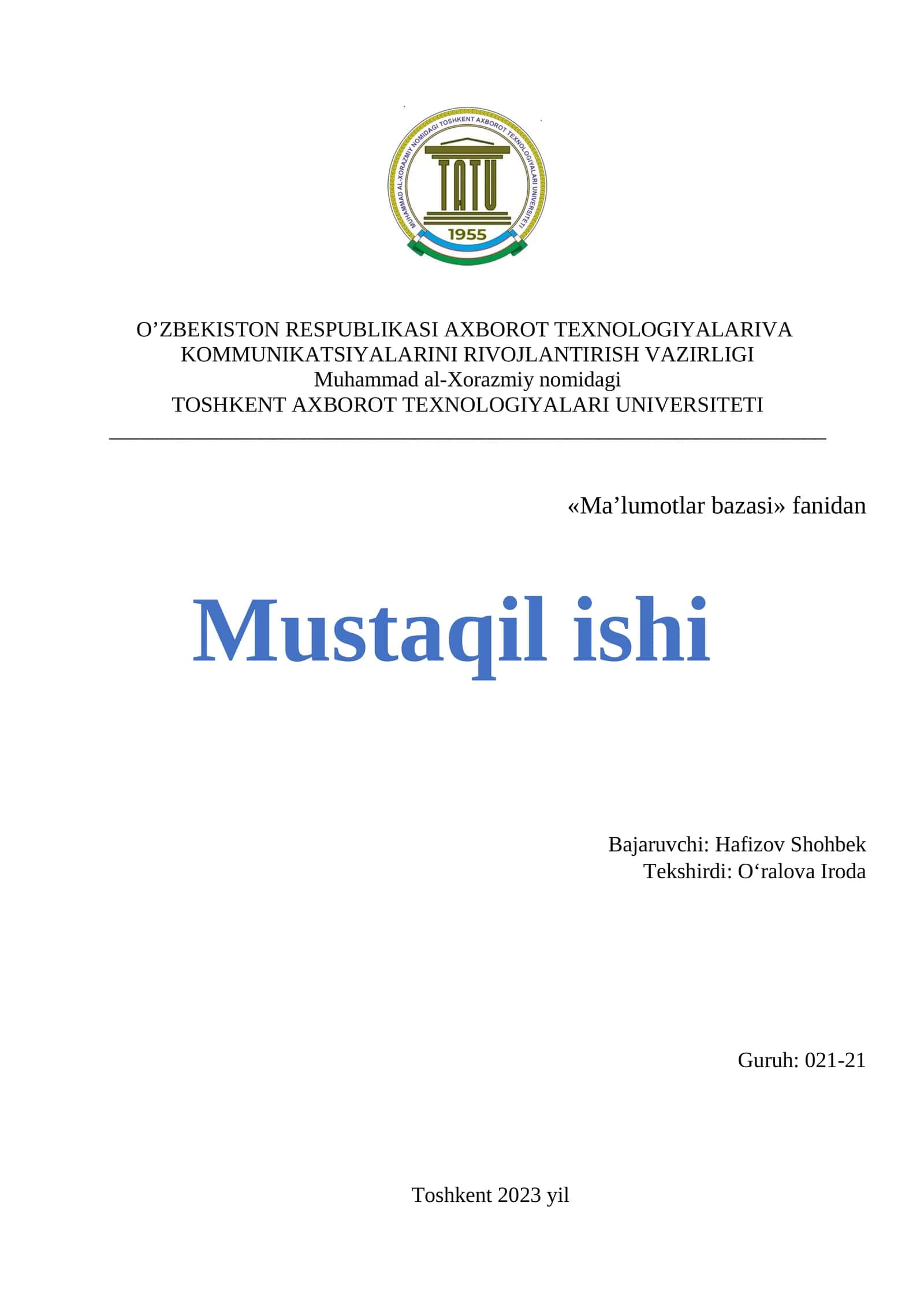 Ma‘lumotlar bazasini normallashtirish va 1NF, 2NF, 3NF va Kodd normal formalari