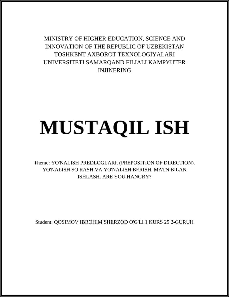 YO'NALISH PREDLOGLARI (PREPOSITION OF DIRECTION)