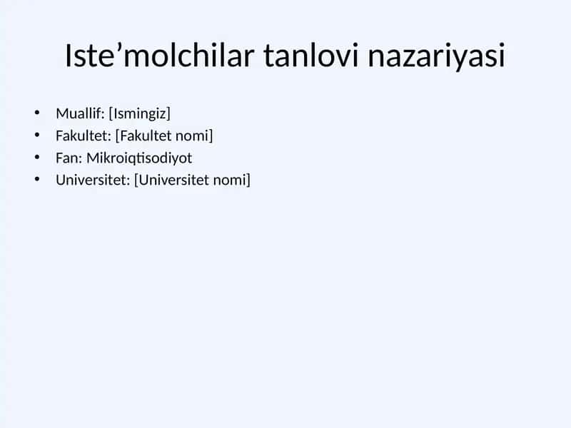 Iste’molchilar tanlovi nazariyasi