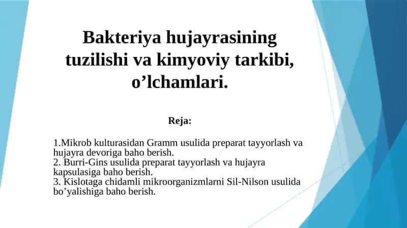 Bakteriyalar prokaryot hujayralar tuzilishi va kimyoviy tarkibi