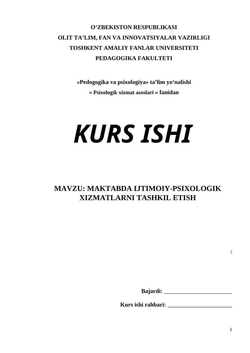 MAKTABDA IJTIMOIY-PSIXOLOGIK XIZMATLARNI TASHKIL ETISH
