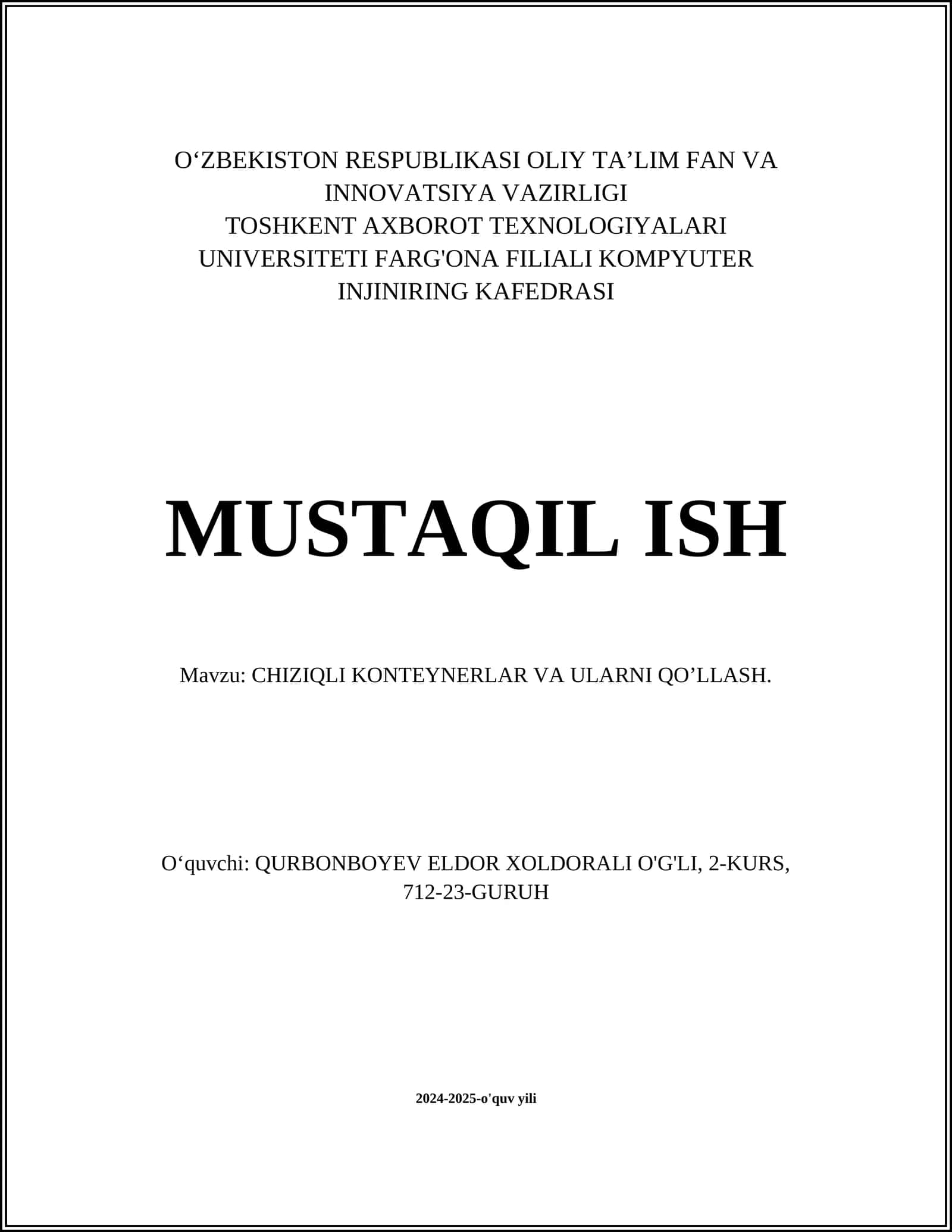 CHIZIQLI KONTEYNERLAR VA ULARNI QO’LLASH