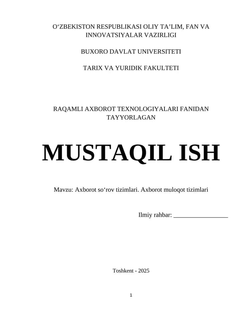 Axborot soʻrov tizimlari. Axborot muloqot tizimlari