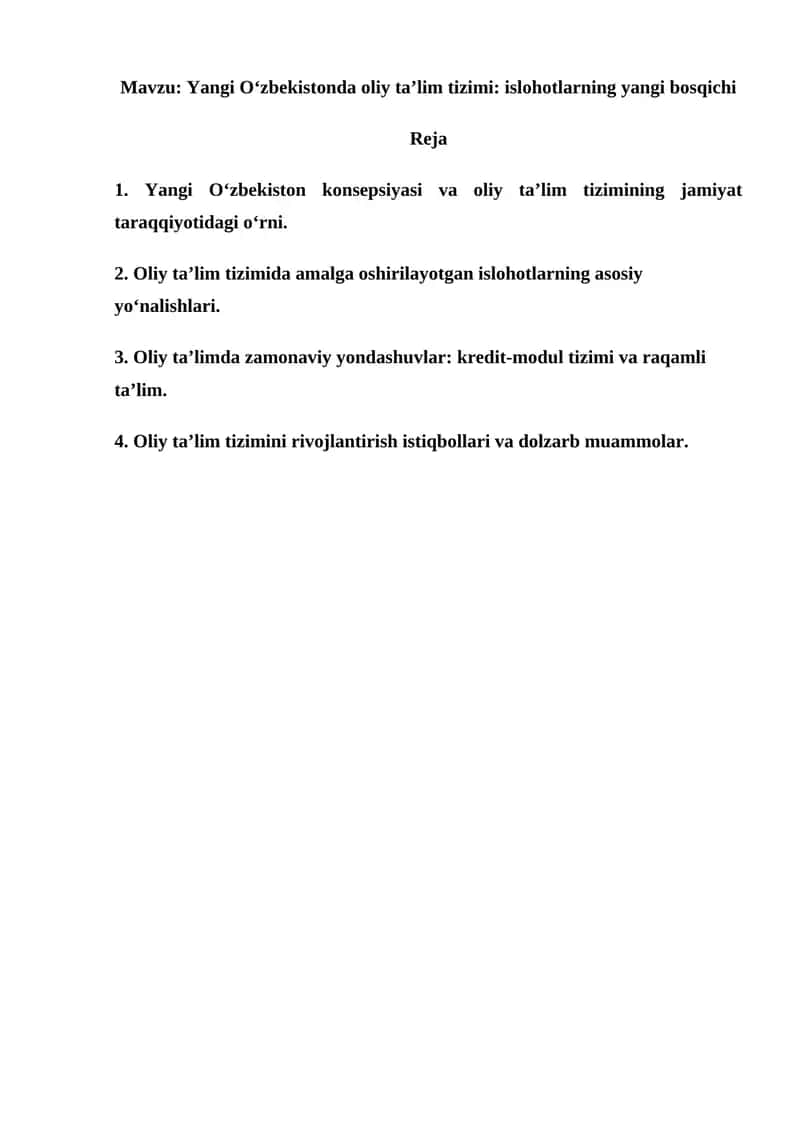 Yangi O‘zbekistonda oliy ta’lim tizimi islohotlarning yangi bosqichi