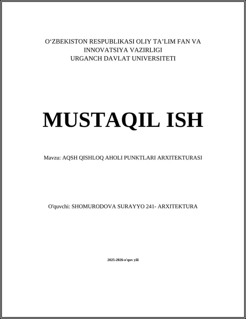 AQSH QISHLOQ AHOLI PUNKTLARI ARXITEKTURASI