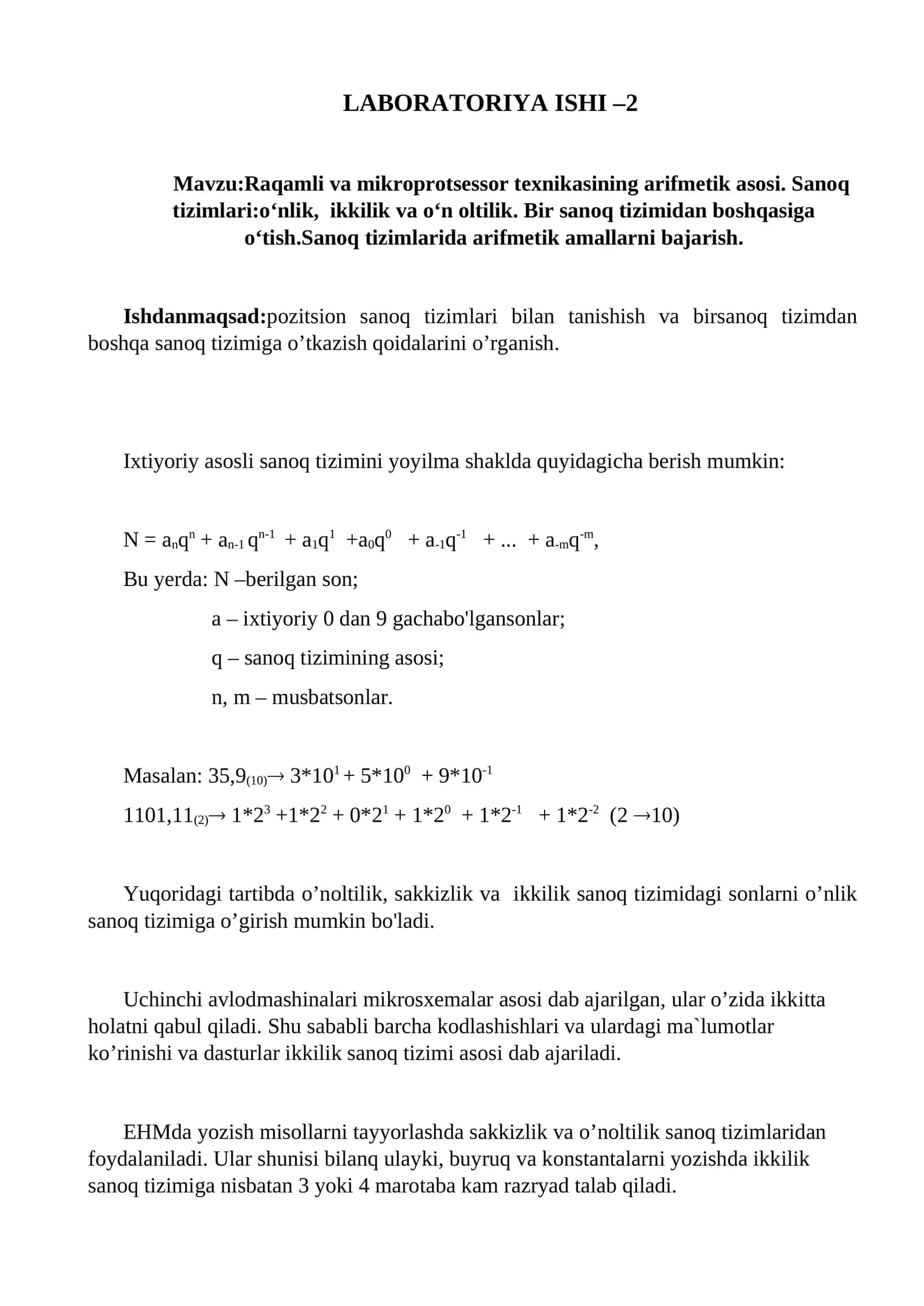 LABORATORIYA ISHI –2